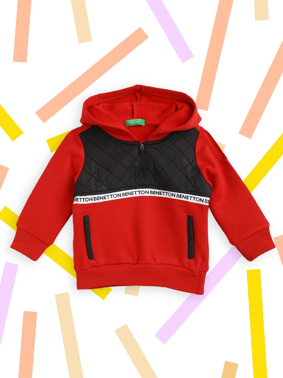 

United Colors of Benetton Boys Red & Black Colourblocked Hooded Sweatshirt