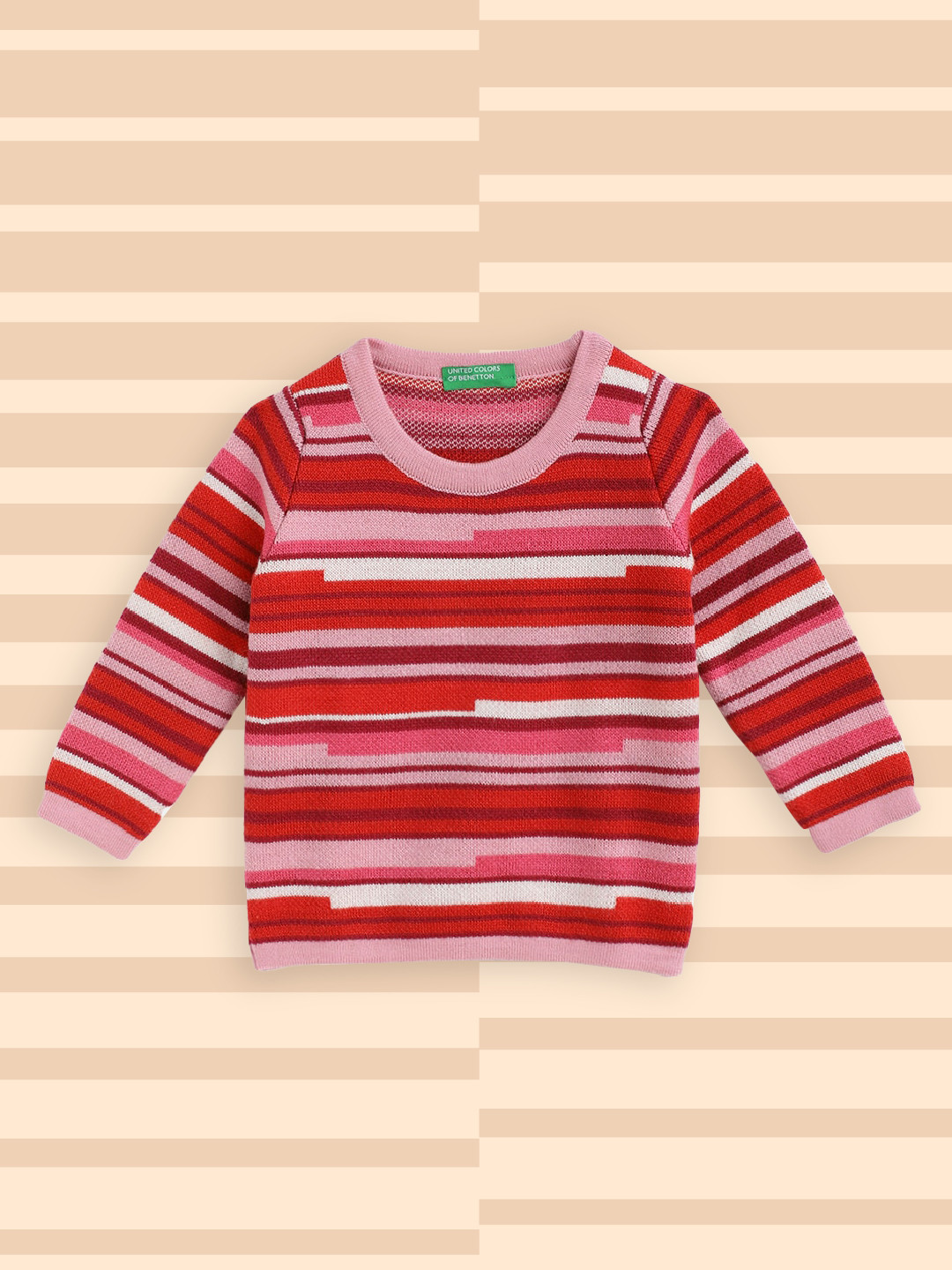 

United Colors of Benetton Girls Pink & Red Striped Pullover