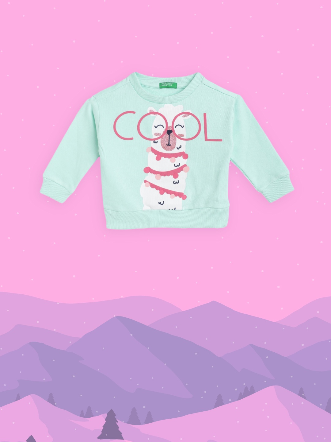 

United Colors of Benetton Girls Green & Pink Graphic Printed Sweatshirt