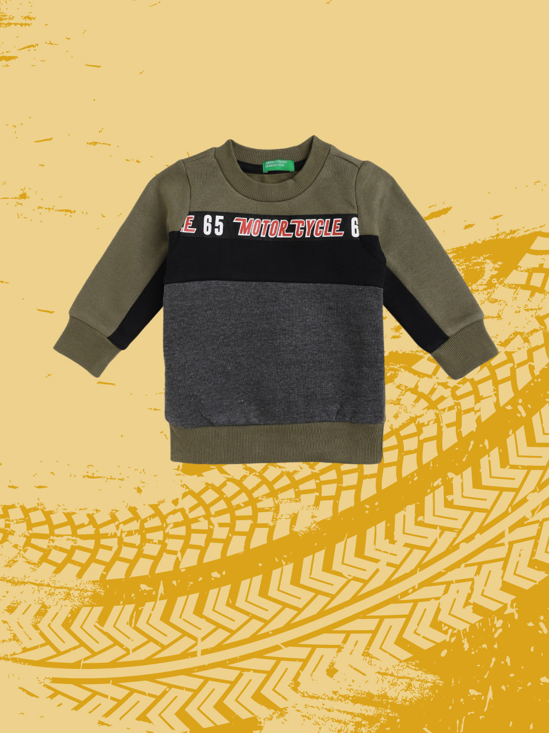 

United Colors of Benetton Boys Grey Melange & Olive Green Typography Print Sweatshirt