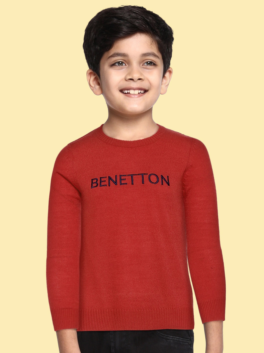 

United Colors of Benetton Boys Red & Navy Brand Logo Embroidered Pullover
