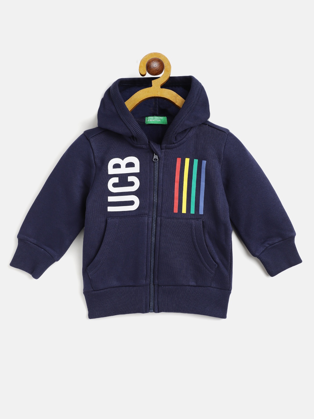 

United Colors of Benetton Boys Navy Blue & White Brand Logo Print Hooded Sweatshirt