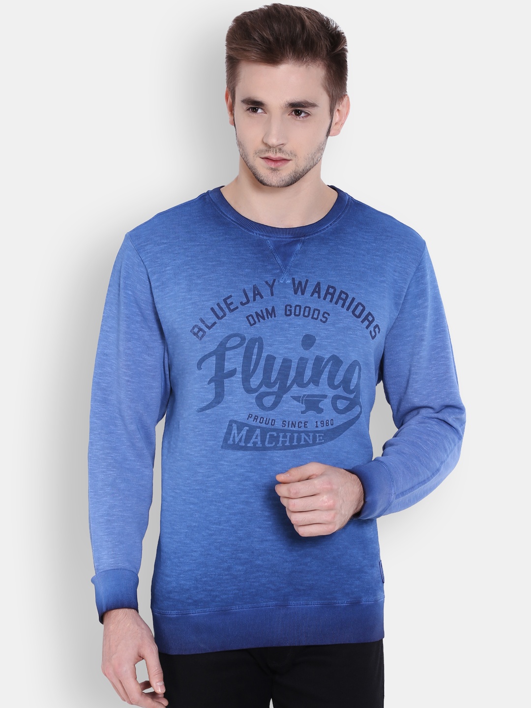 

Flying Machine Men Blue Printed Pullover Sweatshirt
