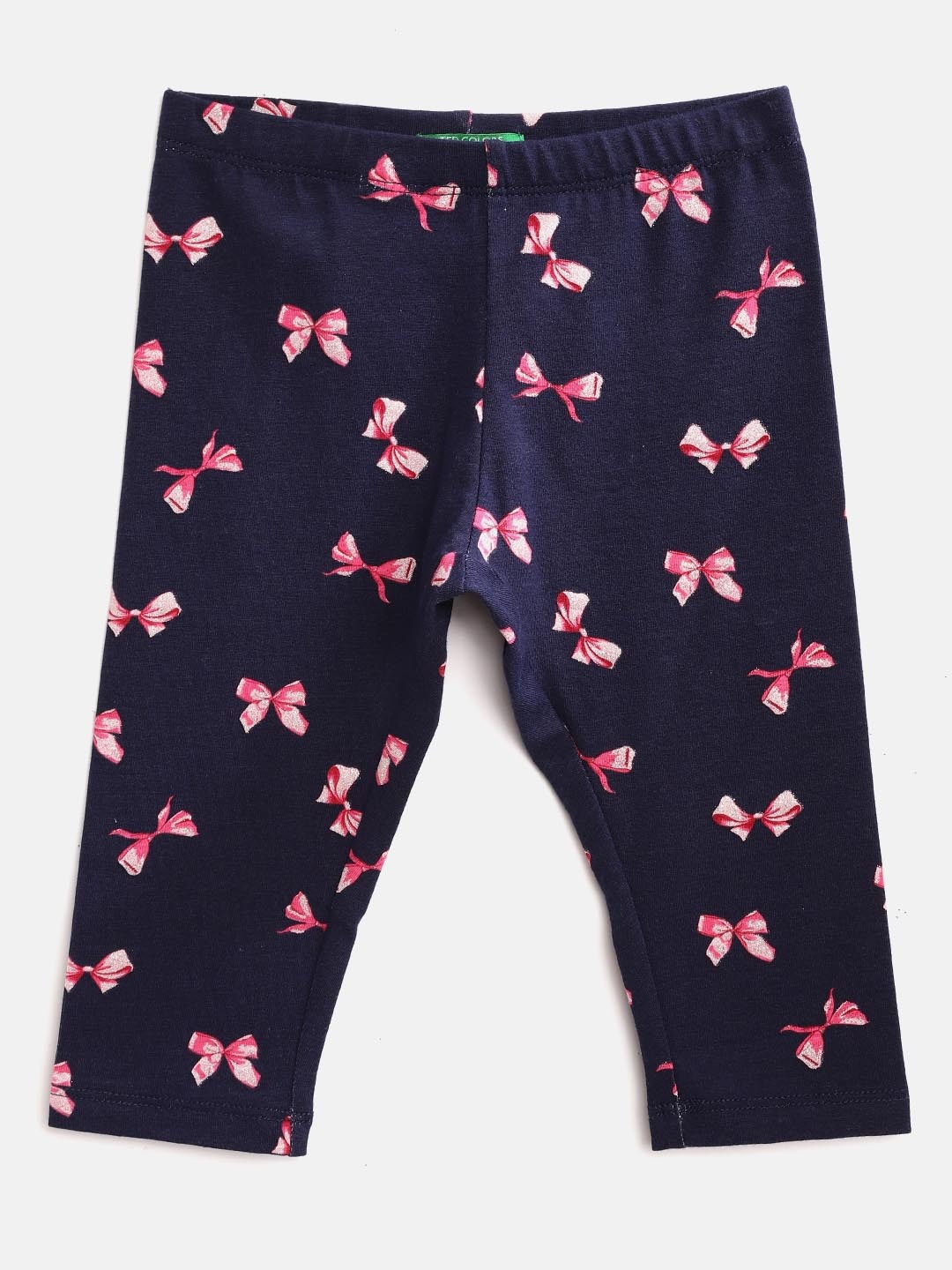 

United Colors of Benetton Girls Navy Blue & Pink Glitter Effect Bow Print Leggings