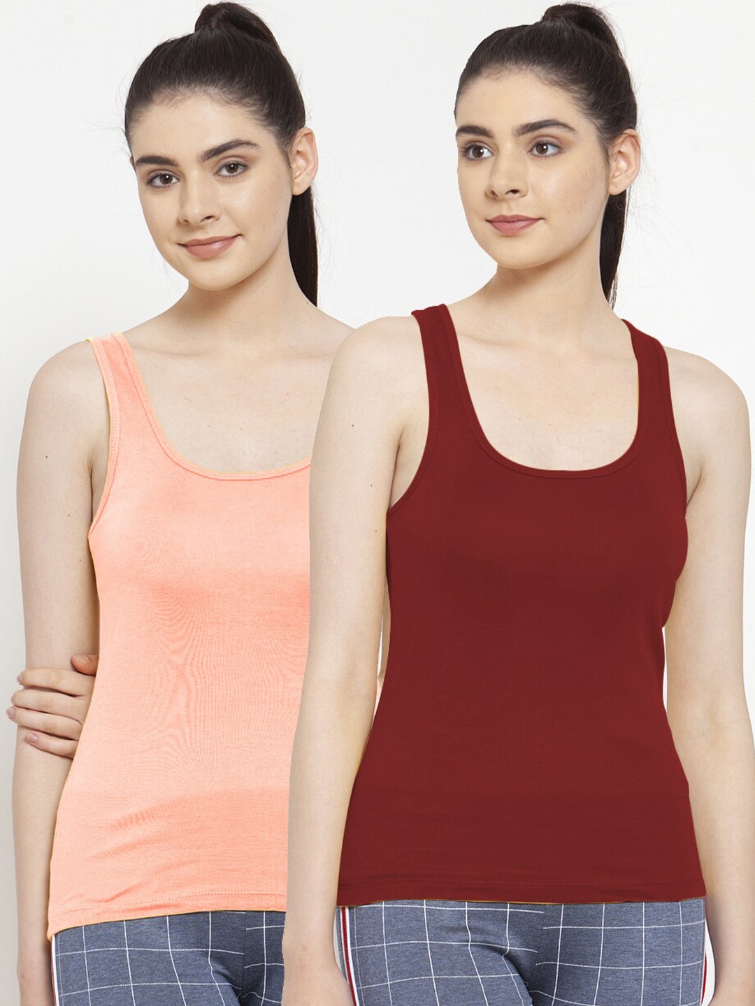 

Friskers Women Pack Of 2 Solid Tank Top, Maroon