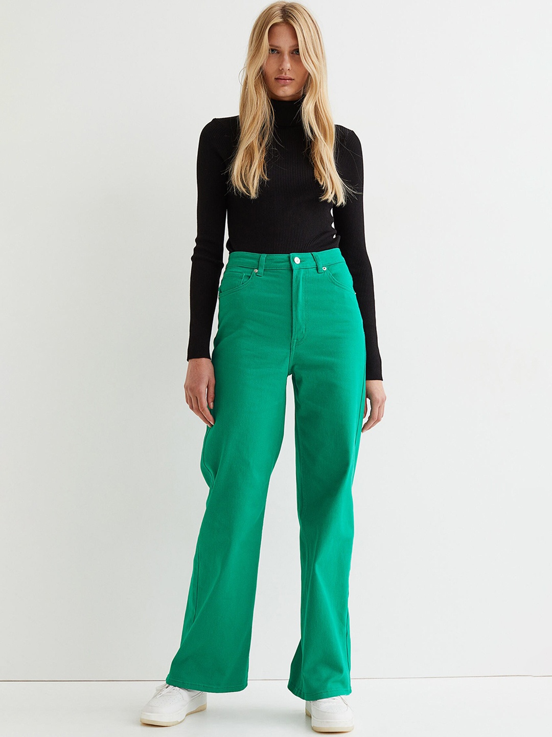 

H&M Women Green Wide Twill Trousers