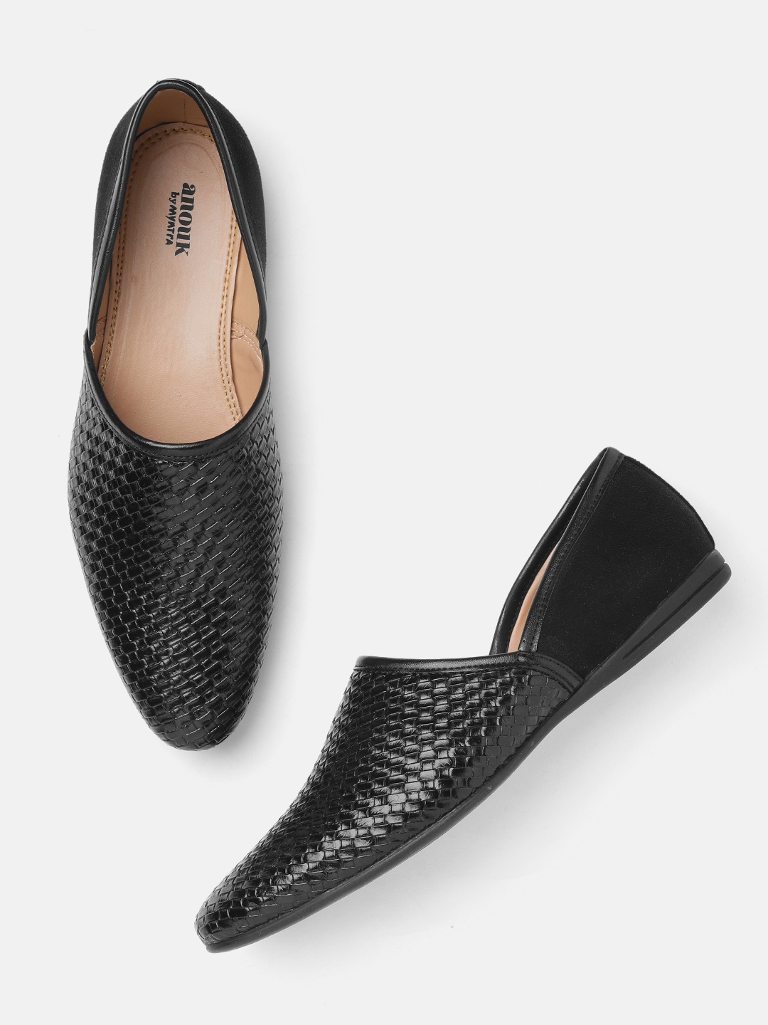 

Anouk Men Black Basketweave Textured Handcrafted Mojaris