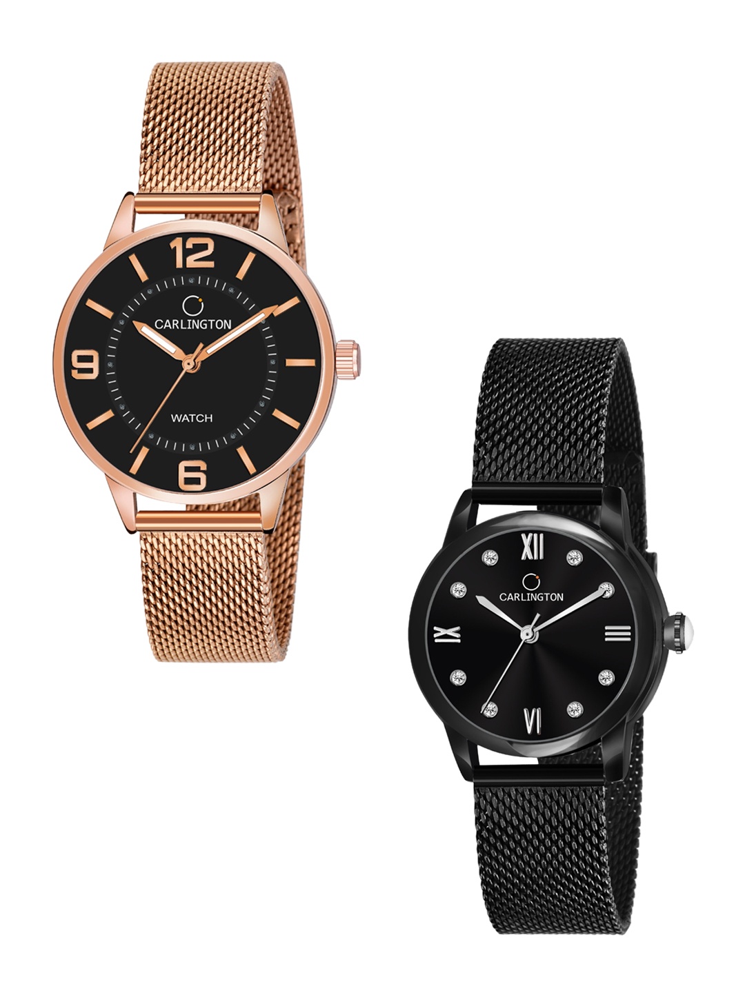 

CARLINGTON Women Set Of 2 Bracelet Style Straps Analogue Watch CT2002 CT2005, Multi