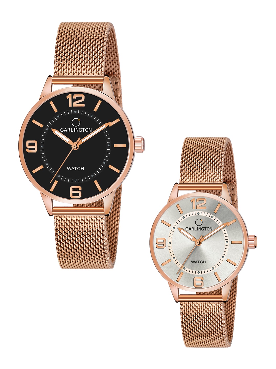 

CARLINGTON Women Set Of 2 Analogue Watch CT2002 RoseBlack-CT2002 RoseWhite, Rose gold