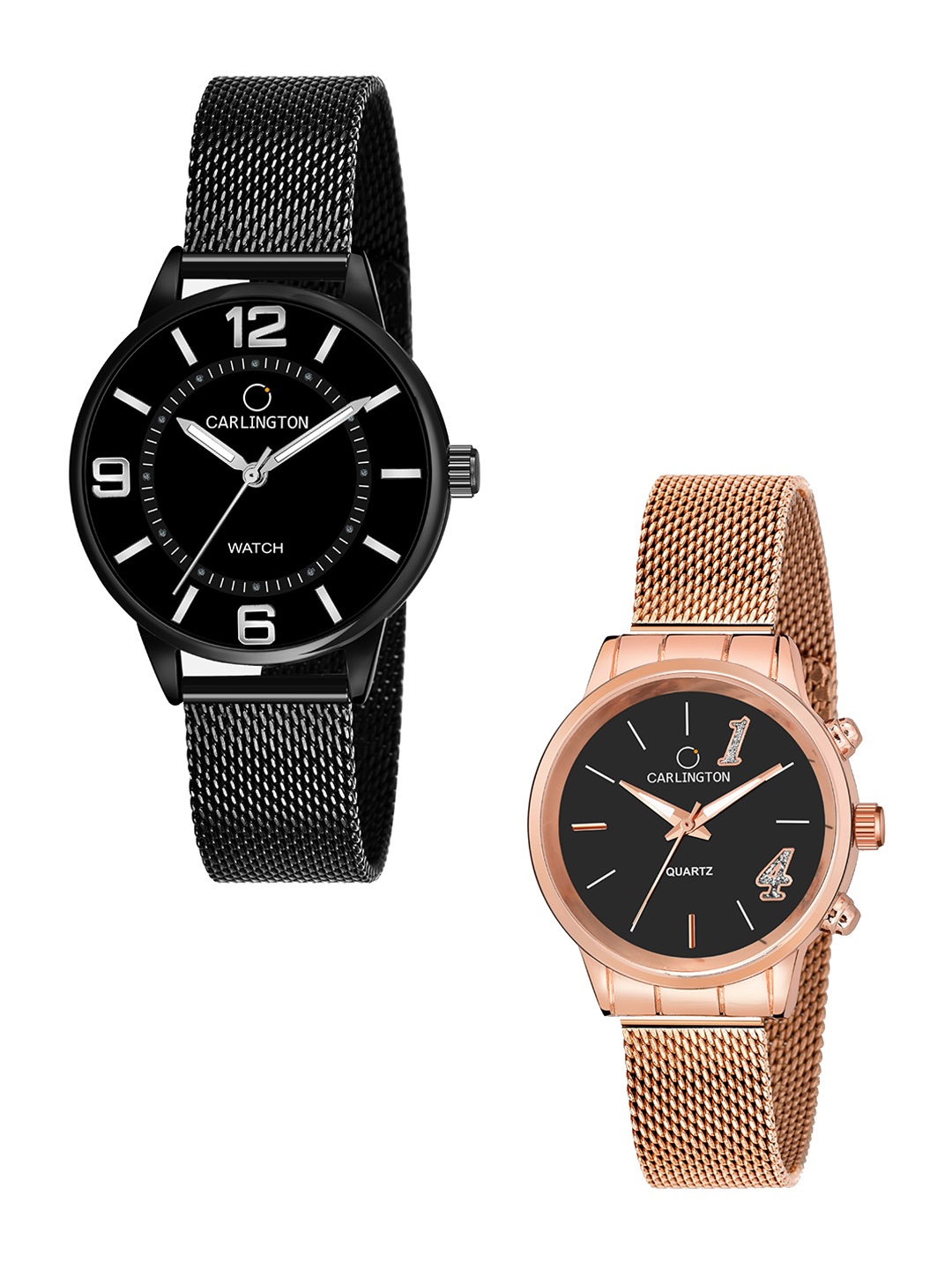 

CARLINGTON Women Set Of 2 Multicoloured Bracelet Style Straps Analogue Watches, Multi