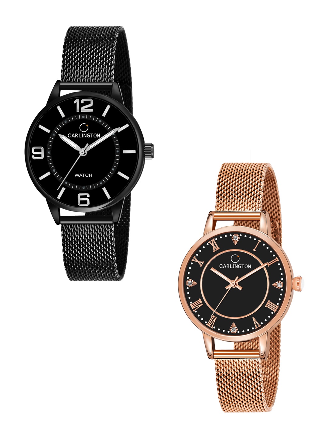 

CARLINGTON Women Set of 2 Analogue Watch - CT2002 Black-CT2013 RoseBlack
