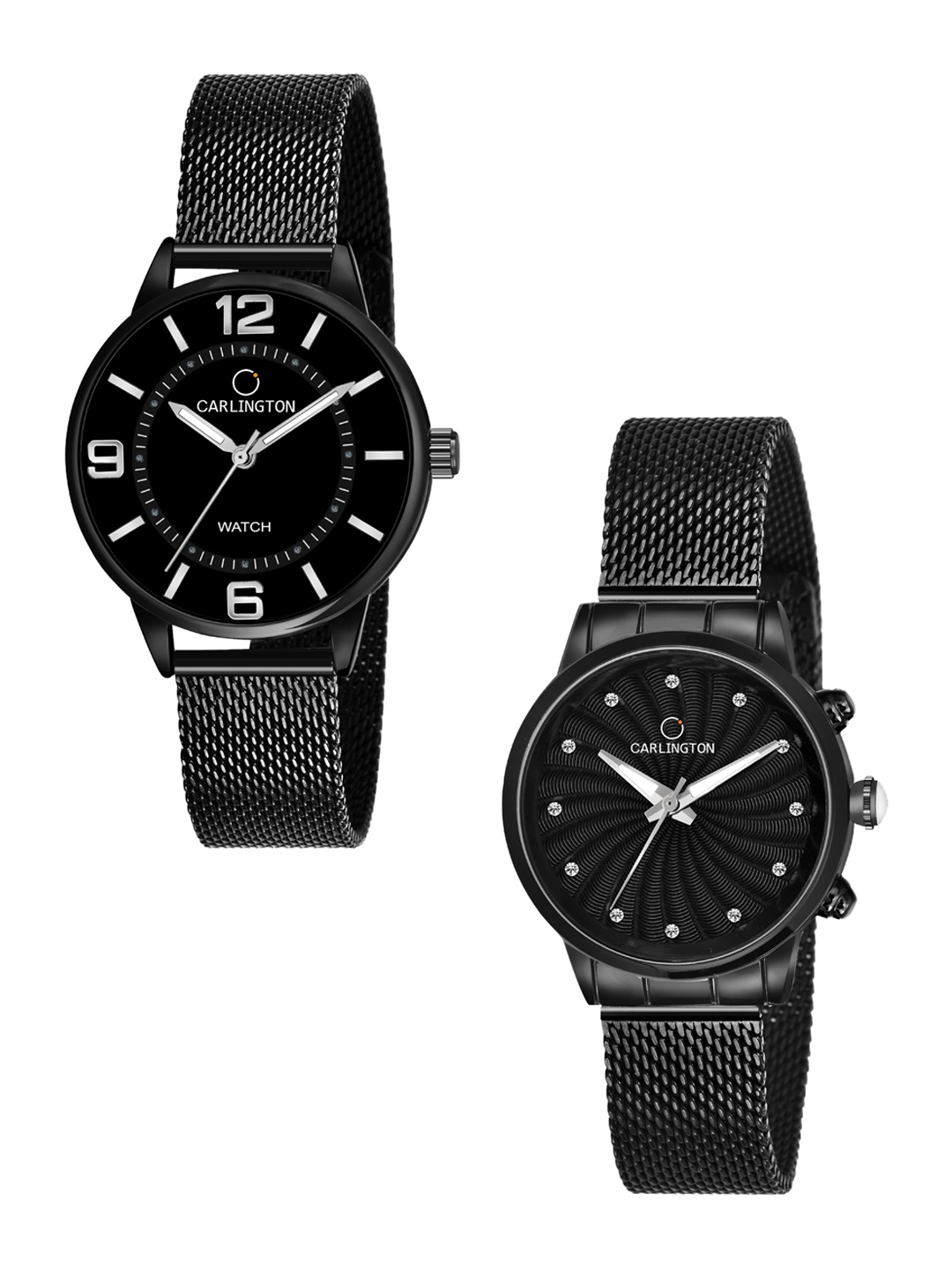 

CARLINGTON Women Set Of 2 Bracelet Style Straps Analogue Watch CT2002, Black