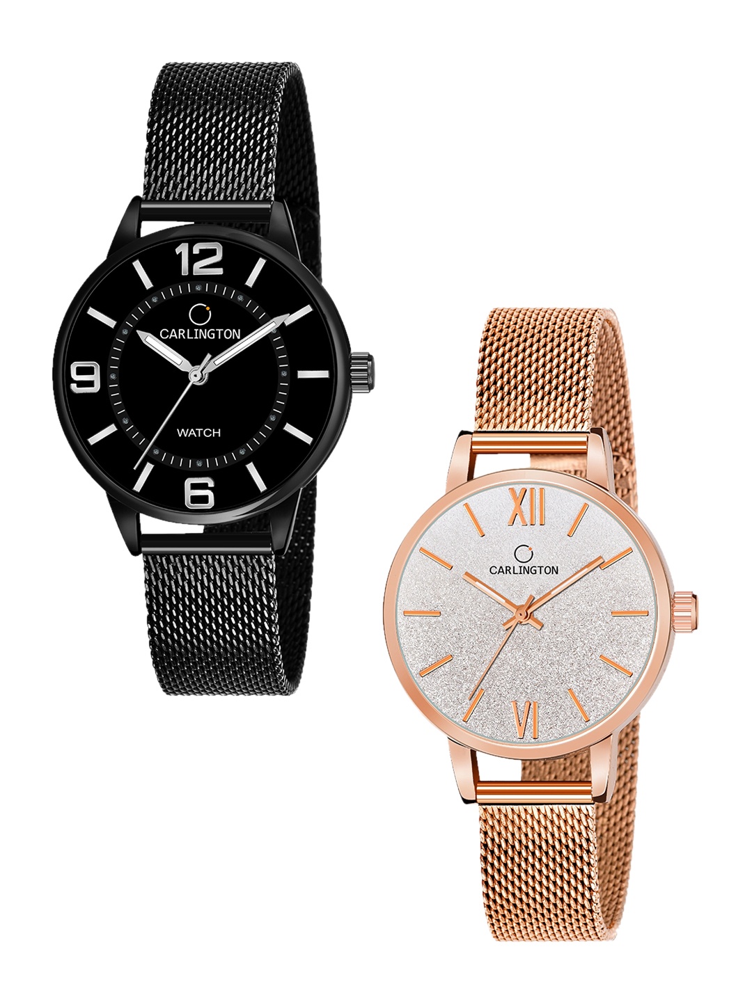 

CARLINGTON Women Set of 2 Black & Gold-Toned Analogue Watches CT2002 CT2018