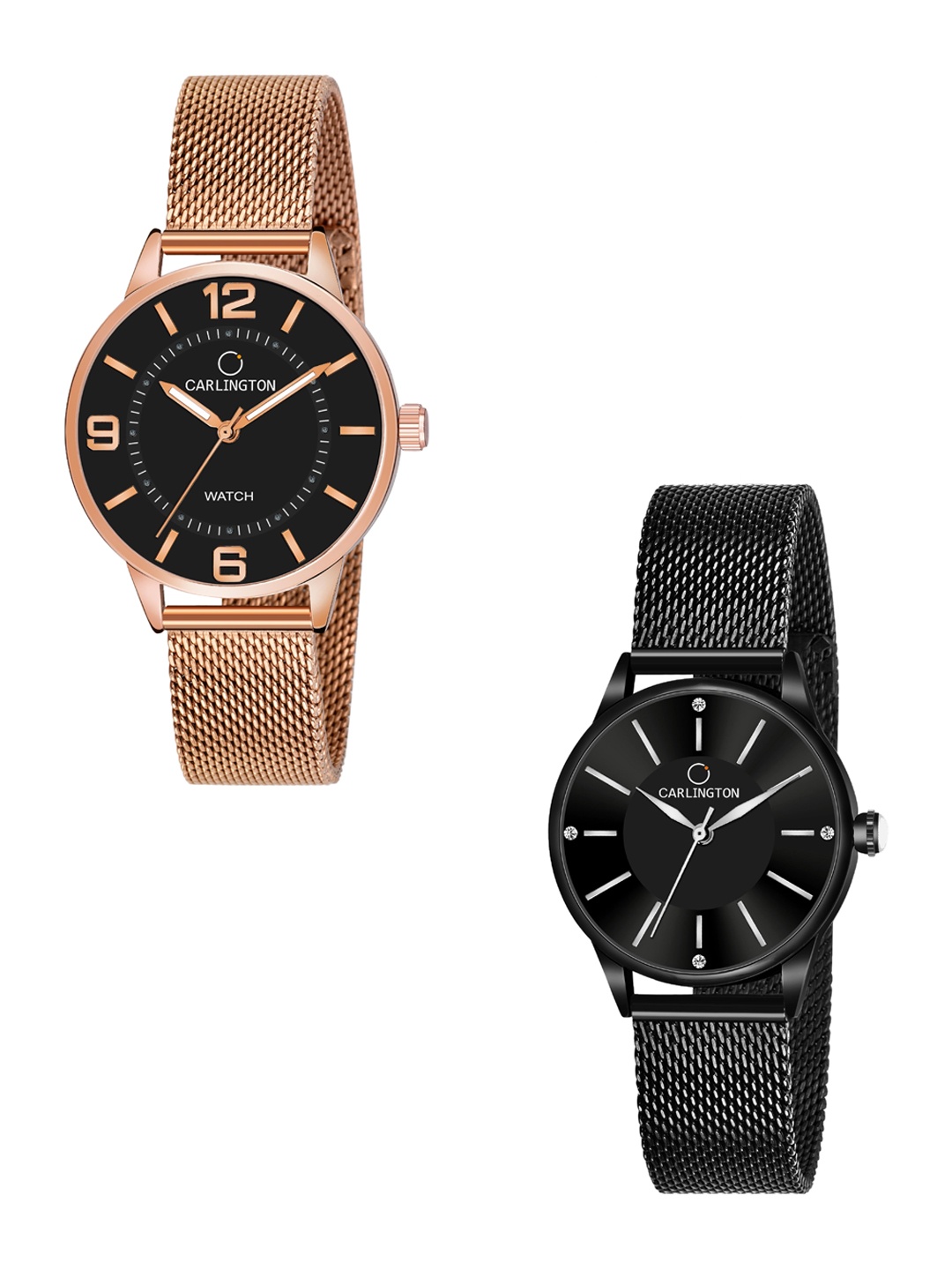 

CARLINGTON Women Set Of 2 Bracelet Style Straps Analogue Watch, Black