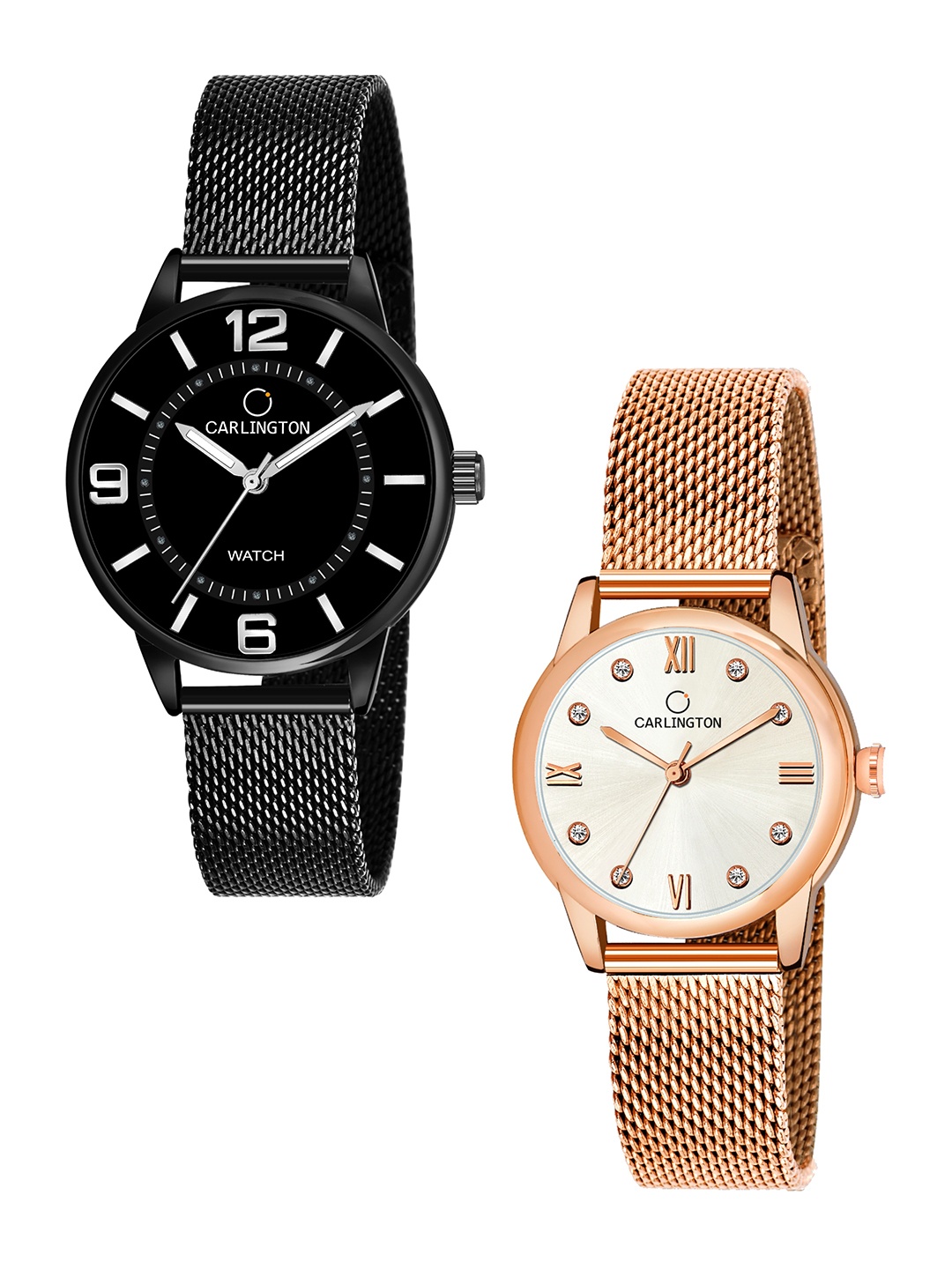 

CARLINGTON Women Set Of 2 Black & Silver-Toned Analogue Watch CT2002 CT2005