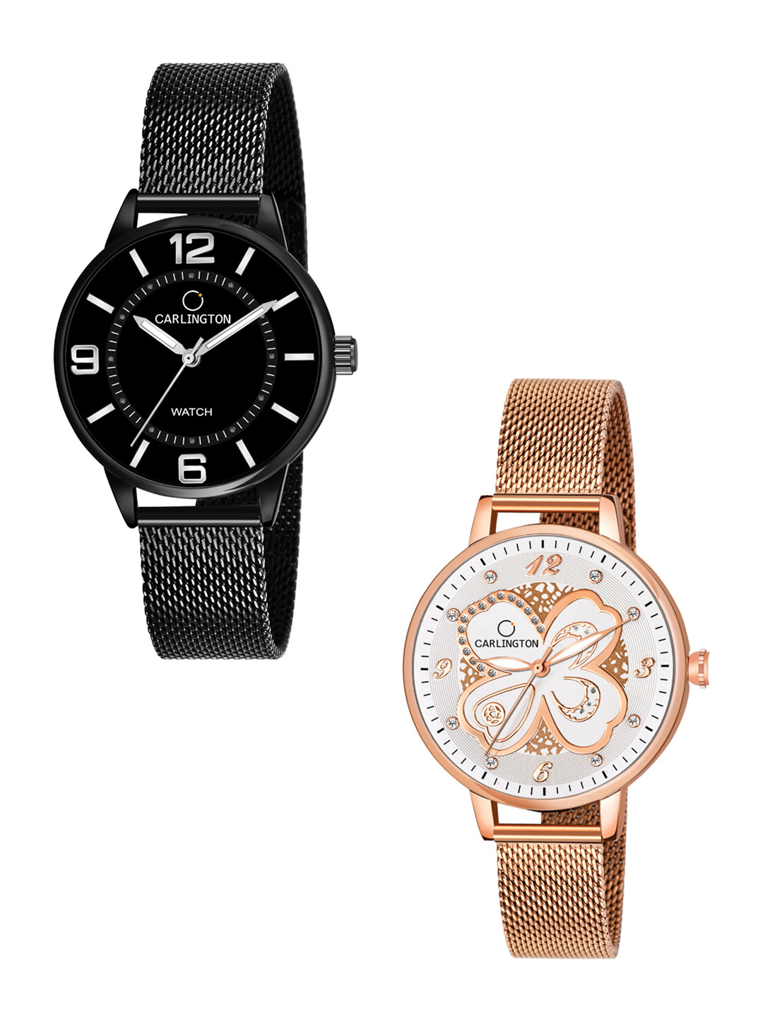 

CARLINGTON Women Set Of 2 Analogue Watch CT2002 Black-CT2019 RoseWhite