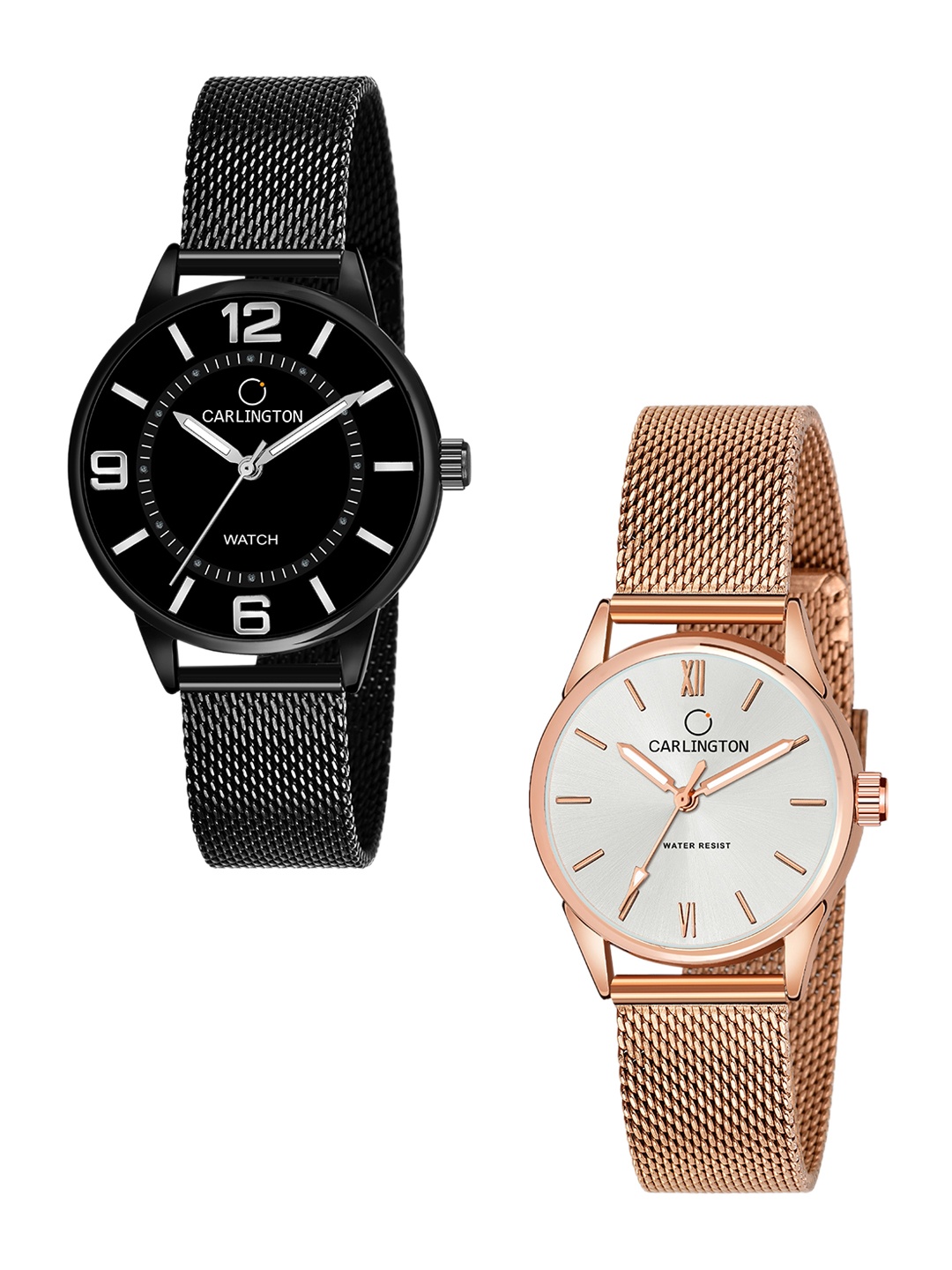 

CARLINGTON Women Set Of 2 Stainless Steel Bracelet Style Straps Analogue Watches, Multi