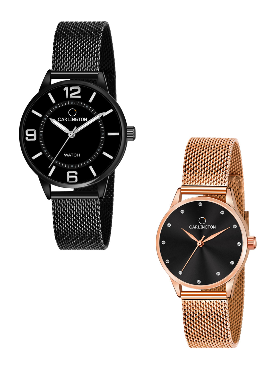 

CARLINGTON Women Pack of 2 Black Dial & Rose Gold Steel Straps Analogue Watch CT2002