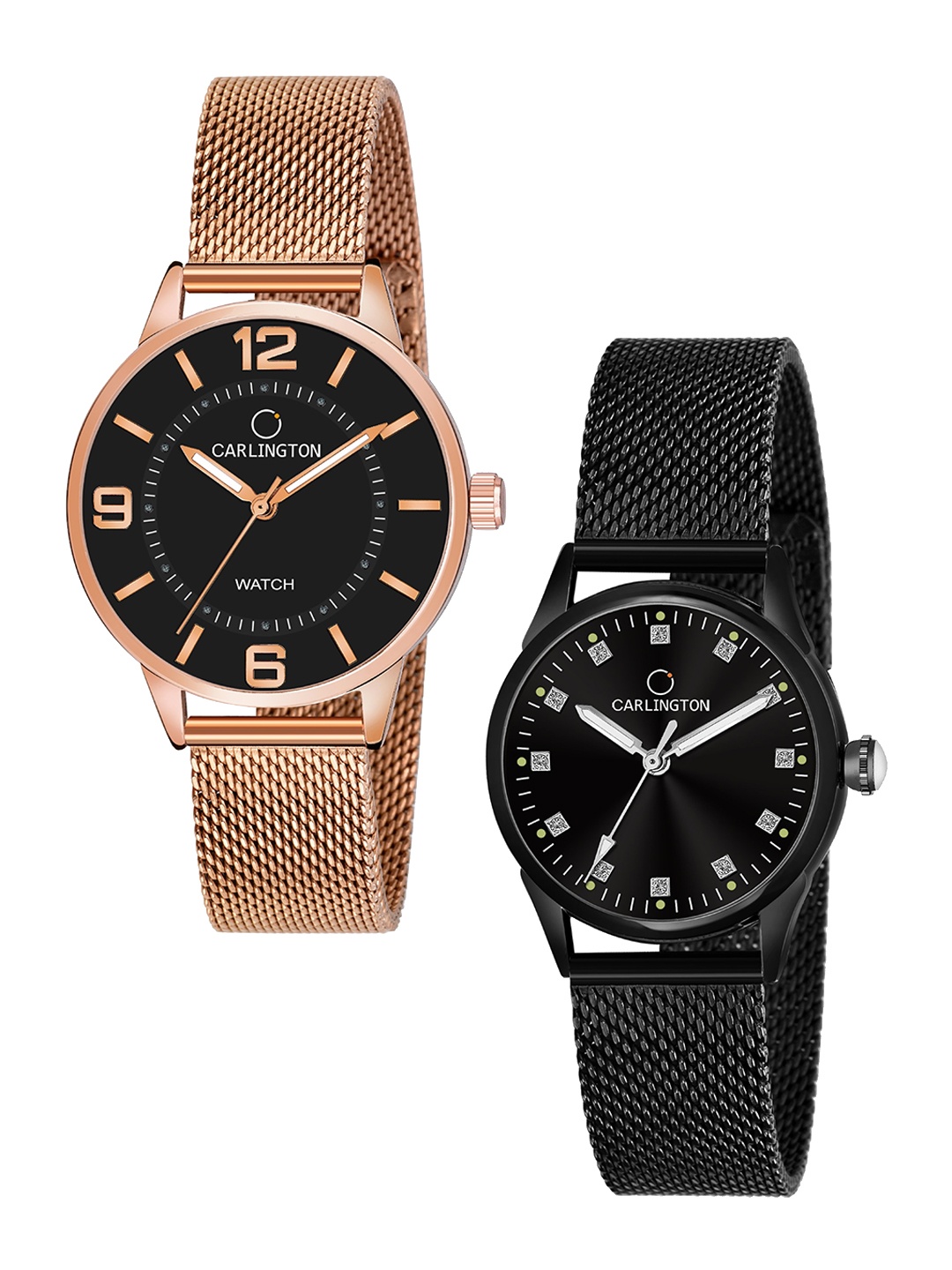 

CARLINGTON Women Set of 2 Analogue Watches CT2002 RoseBlack-CT2003 Black