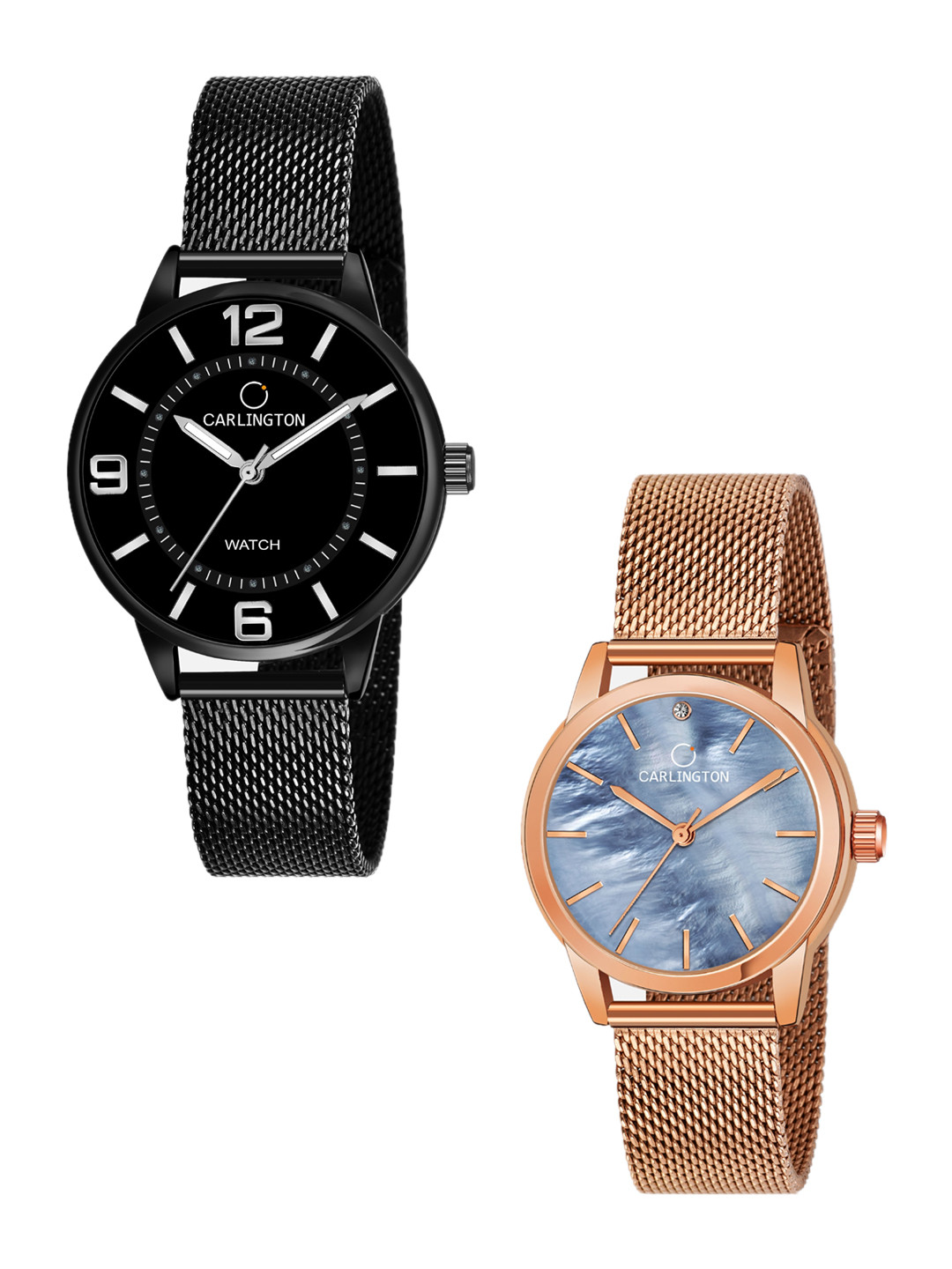 

CARLINGTON Women Set Of 2 Bracelet Style Straps Analogue Watch CT2002, Black