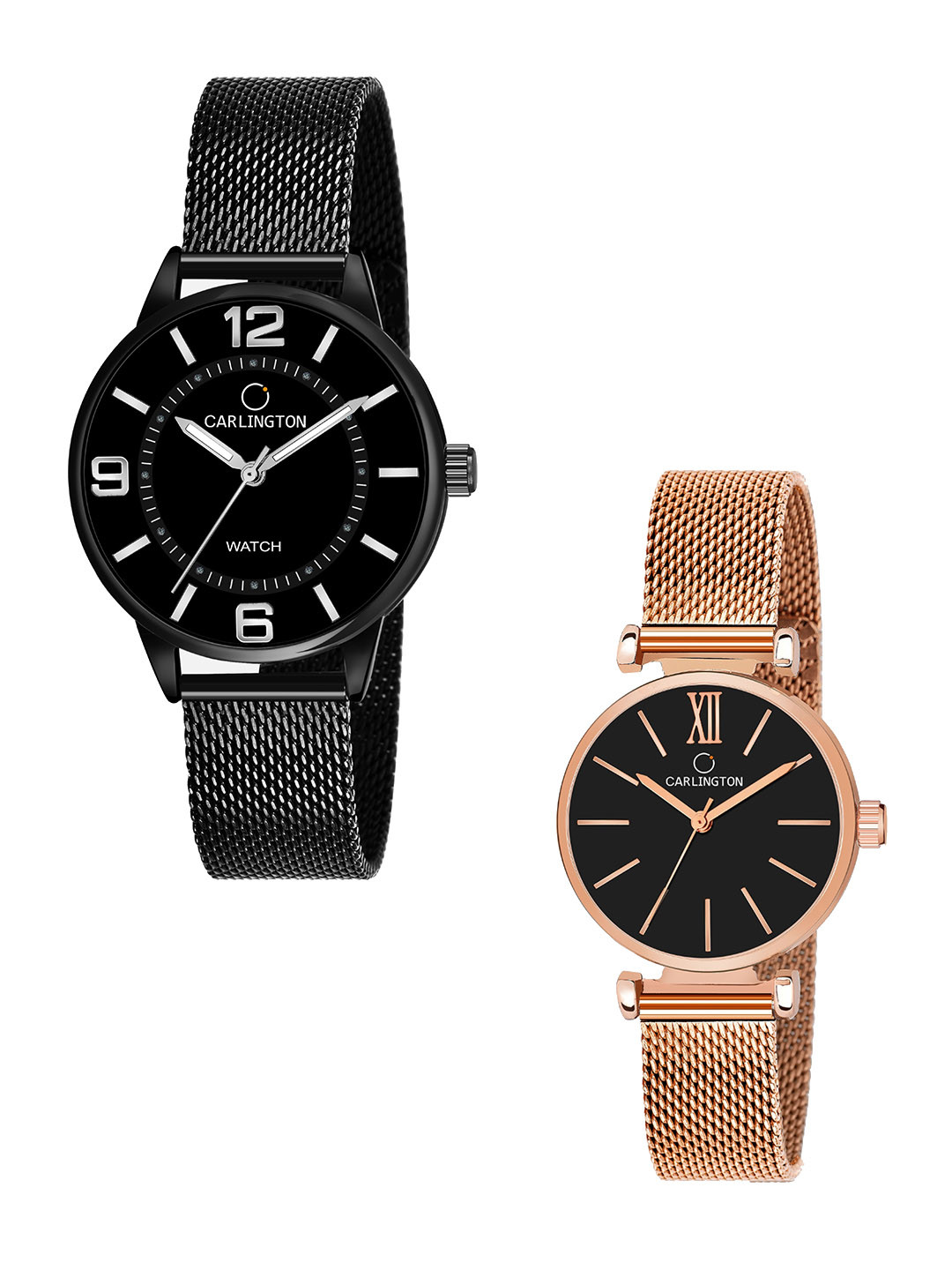 

CARLINGTON Women Set Of 2 Black Analogue Watch CT2002 CT2016