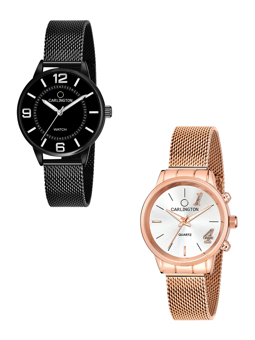 

CARLINGTON Women Set Of 2 Bracelet Style Straps Analogue Watch CT2002 CT2012, Multi