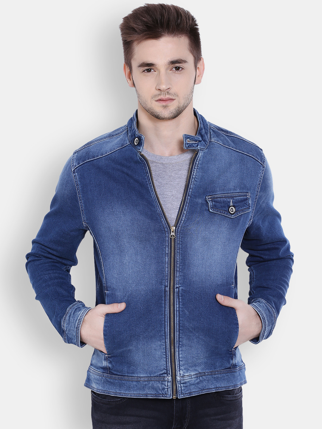

Flying Machine Men Blue Solid Jacket