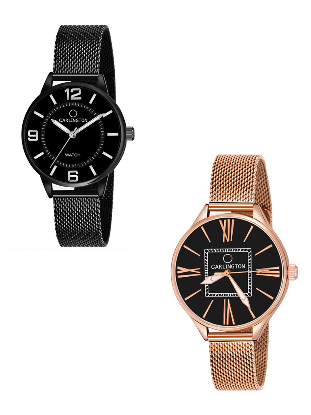 

CARLINGTON Women Black & Rose Gold Set Of 2 Stainless Steel Analogue Watch