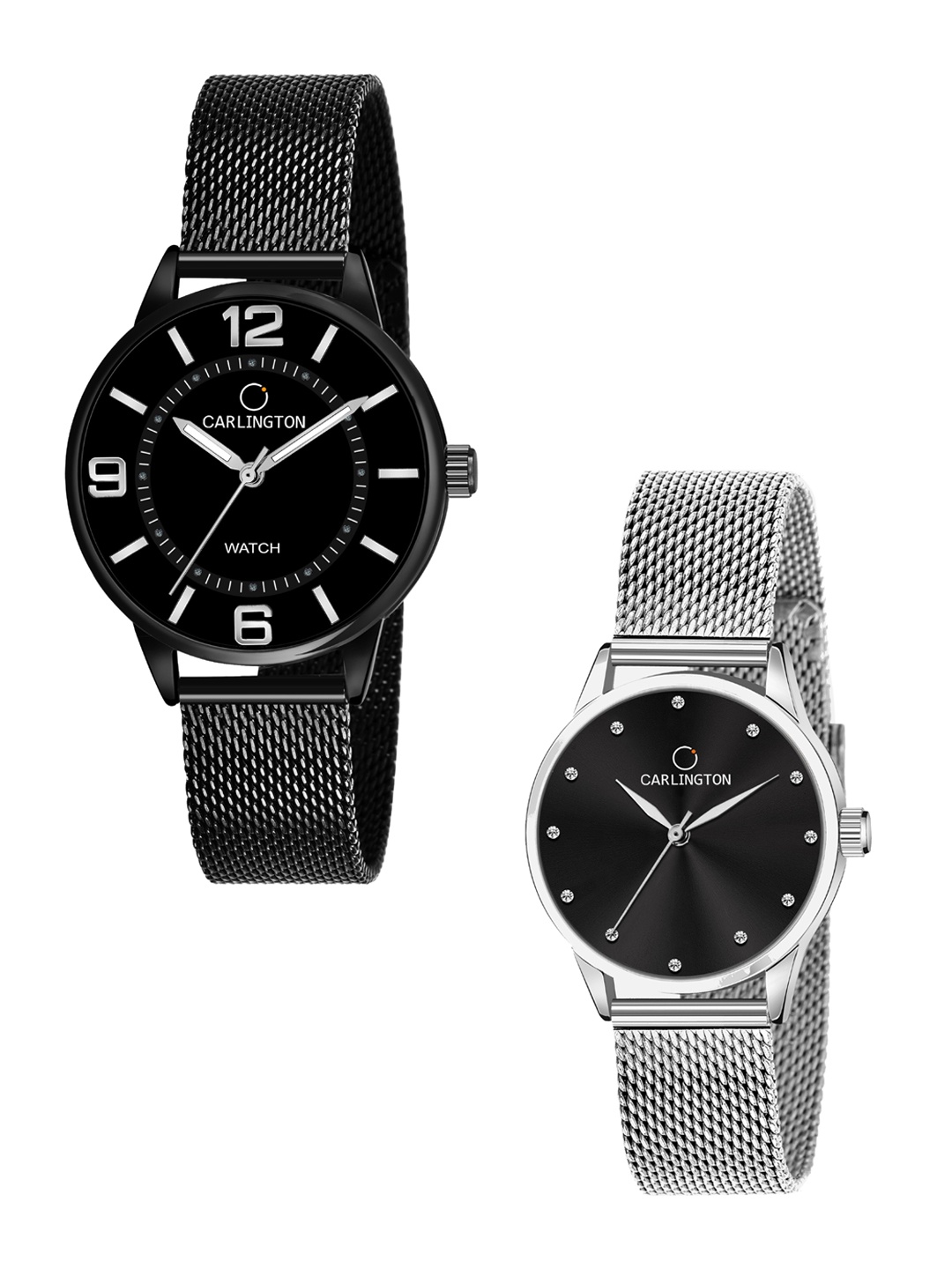 

CARLINGTON Women Set Of 2 Bracelet Style Straps Analogue Watch CT2002, Black