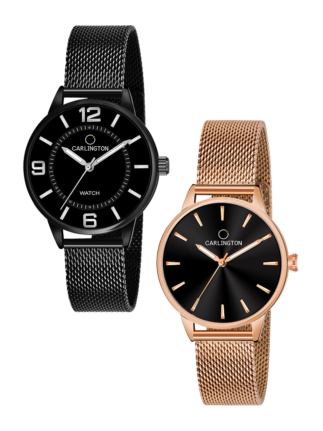 

CARLINGTON Women Set Of 2 Black Analogue Watch CT2002 CT2007