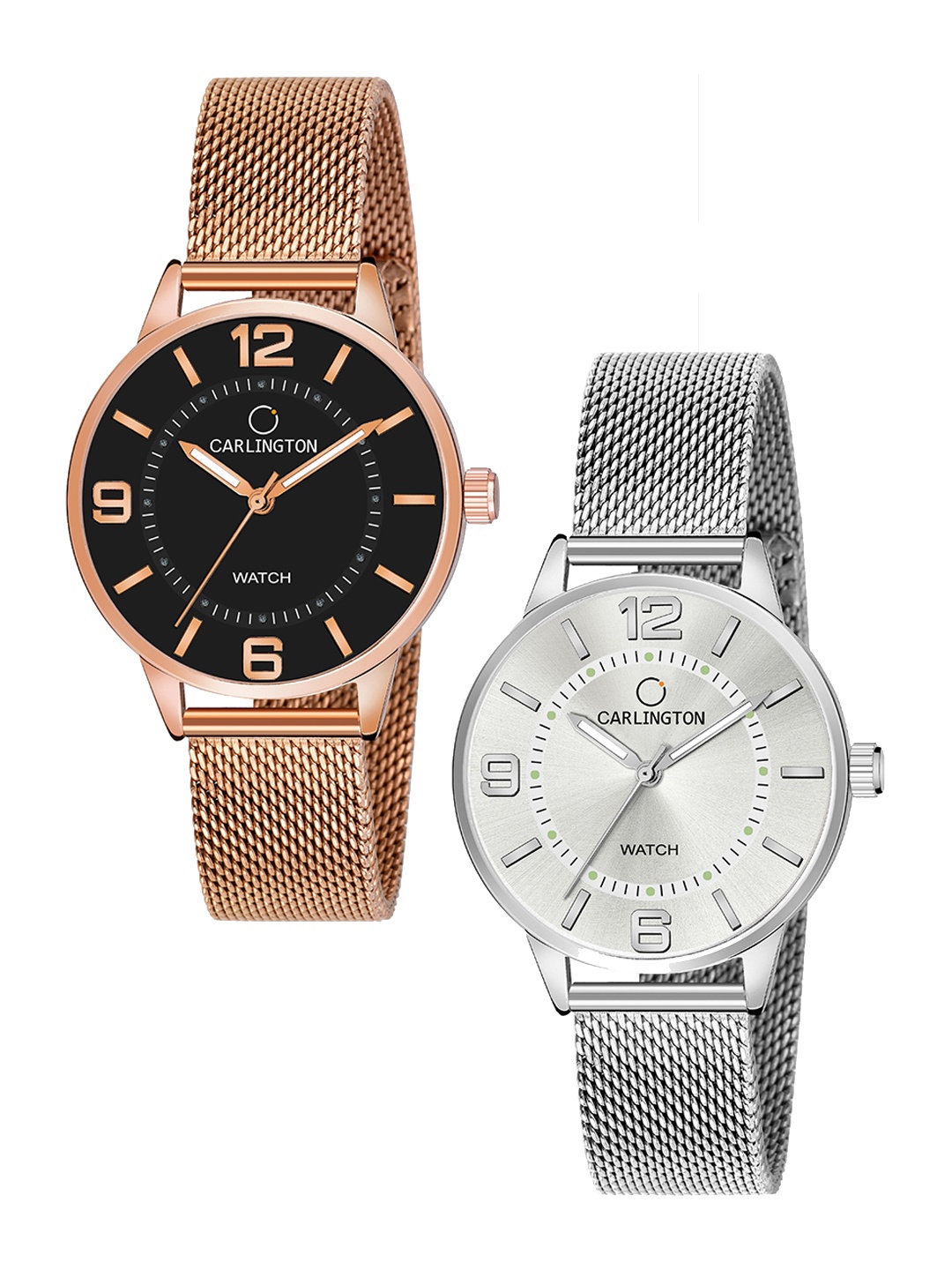 

CARLINGTON Women Set Of 2 Analogue Watch CT2002 RoseBlack-CT2002 Silver, Rose gold