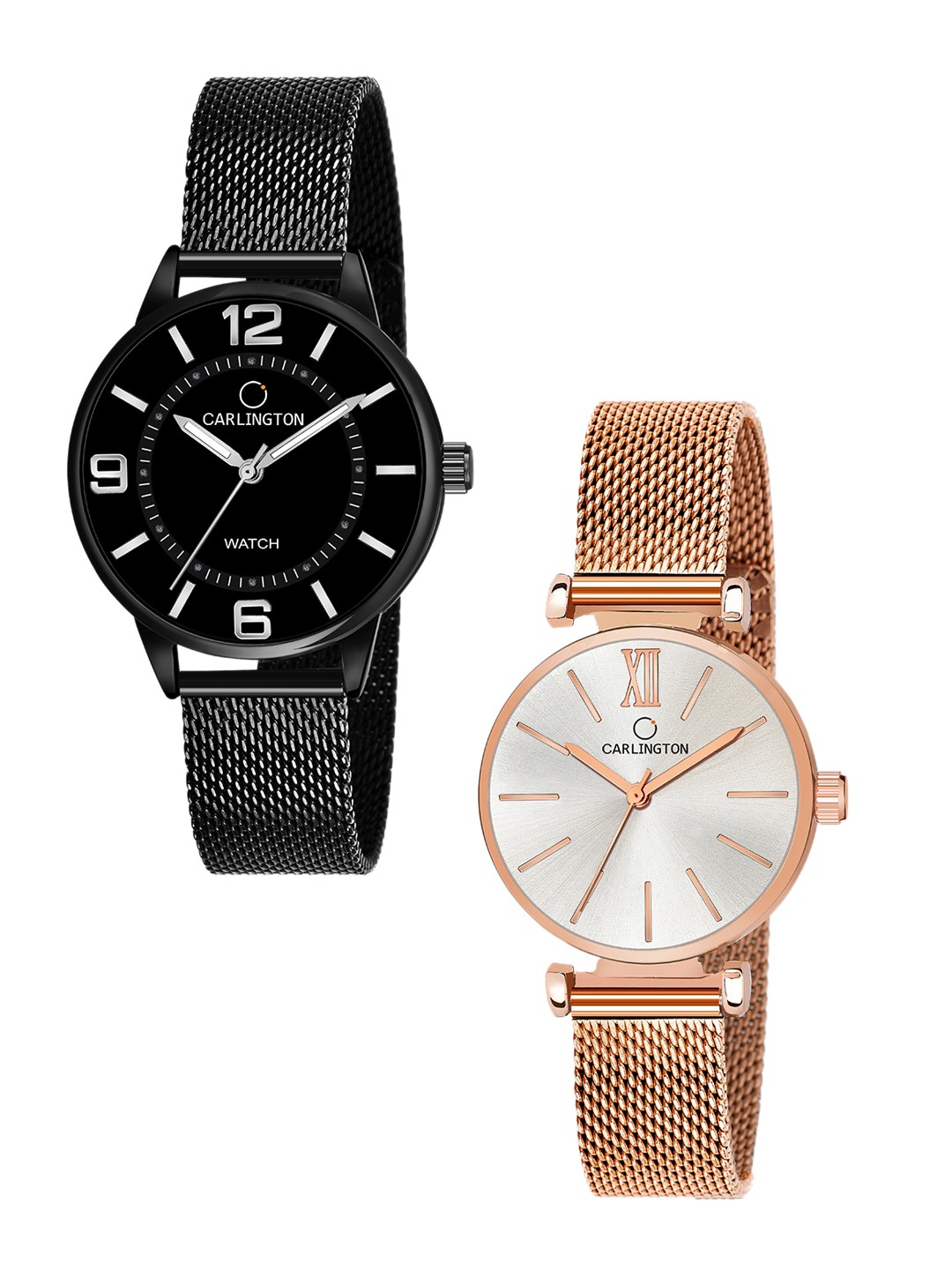 

CARLINGTON Women White Dial & Black Stainless Steel Bracelet Style Straps Analogue Watch CT2002