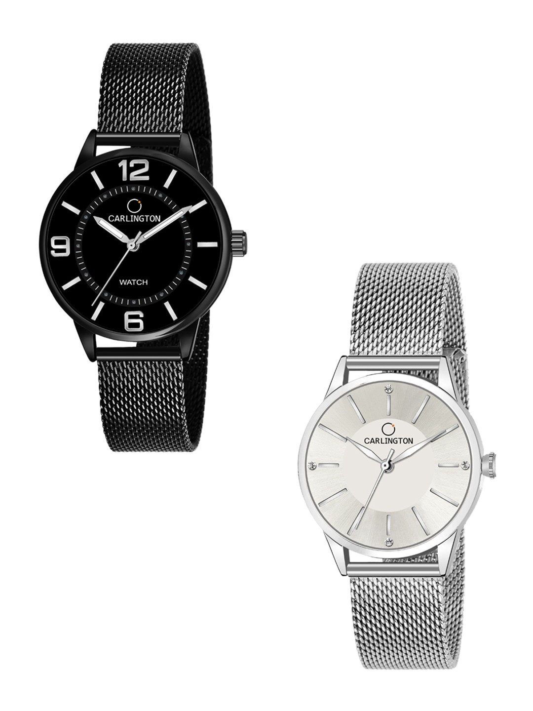 

CARLINGTON Women Set Of 2 Bracelet Style Straps Analogue Watch CT2002, Silver