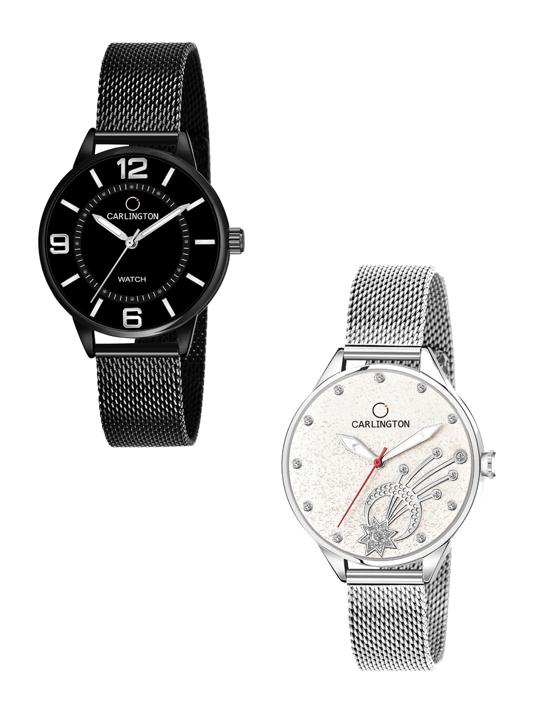 

CARLINGTON Women Set Of 2 Bracelet Style Straps Analogue Watch CT2002 CT2020, Multi