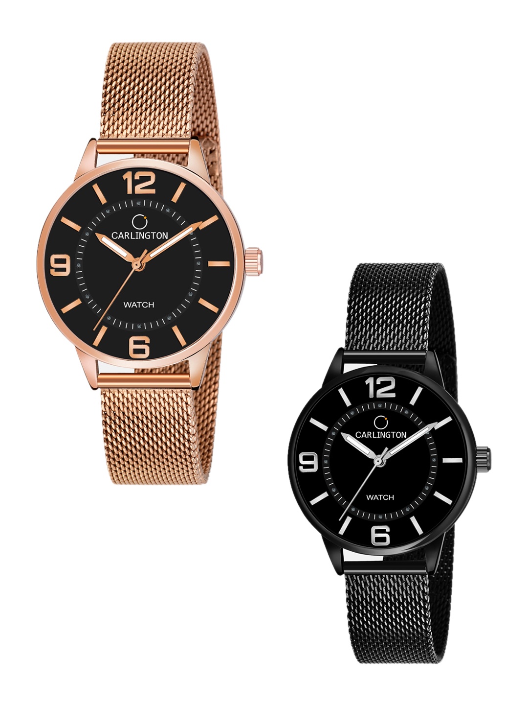 

CARLINGTON Women Set Of 2 Stainless Steel Bracelet Style Straps Analogue Watches, Multi