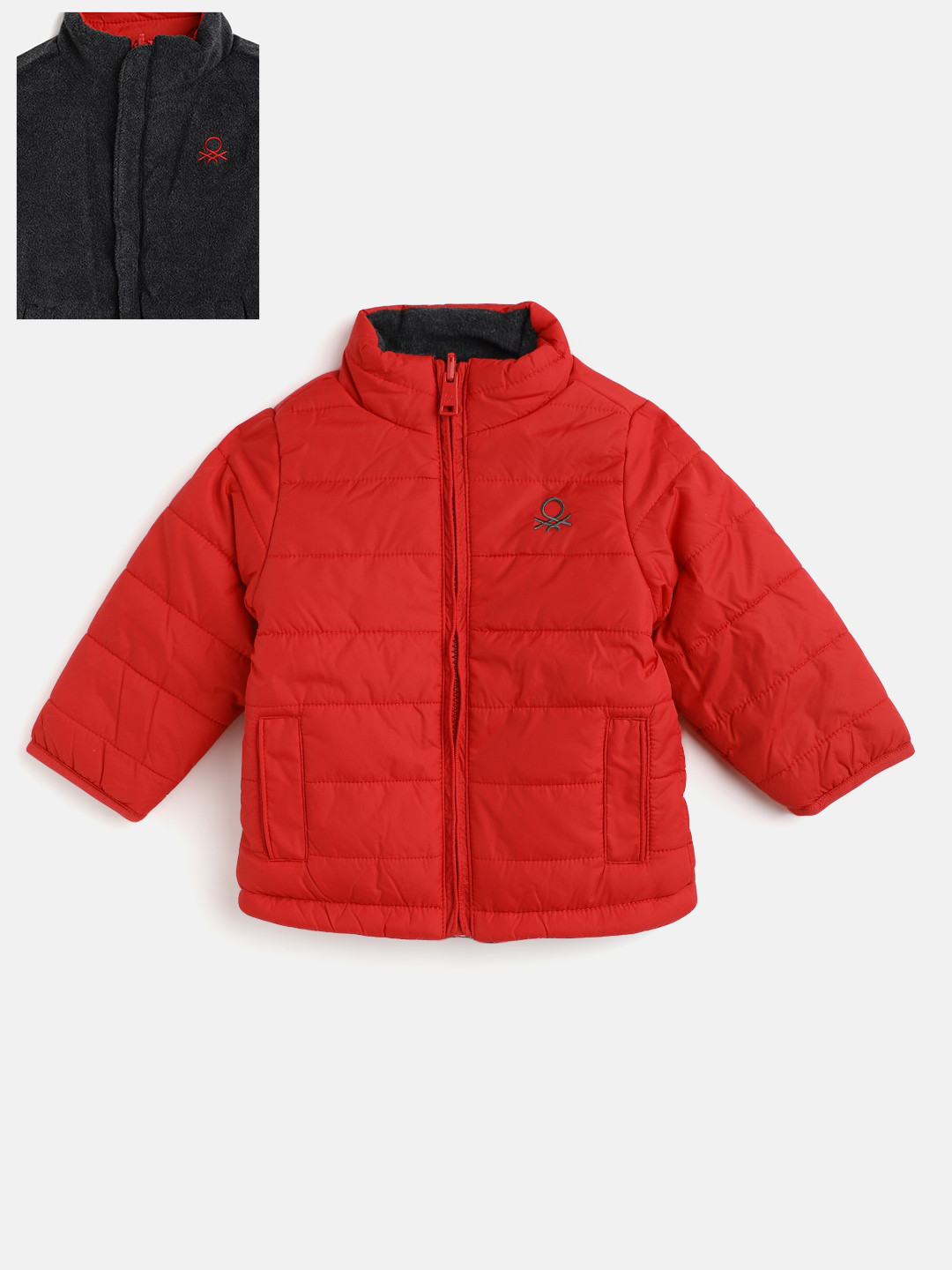 

United Colors of Benetton Kids Red & Charcoal Grey Reversible Padded Jacket