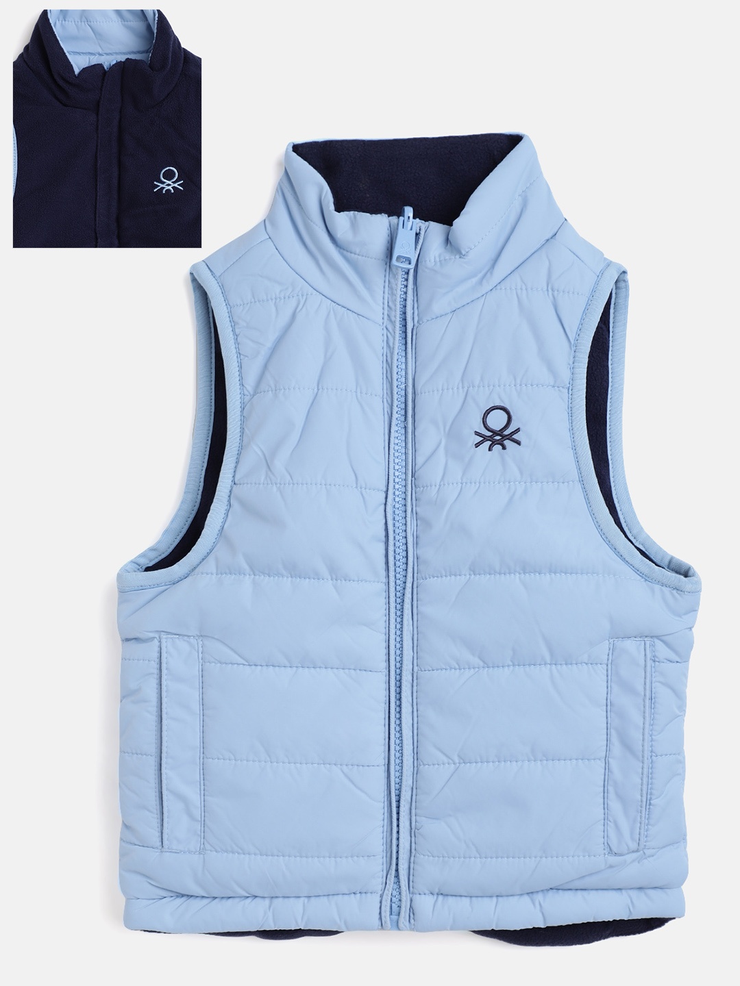 

United Colors of Benetton Unisex Kids Blue Solid Reversible Padded Jacket