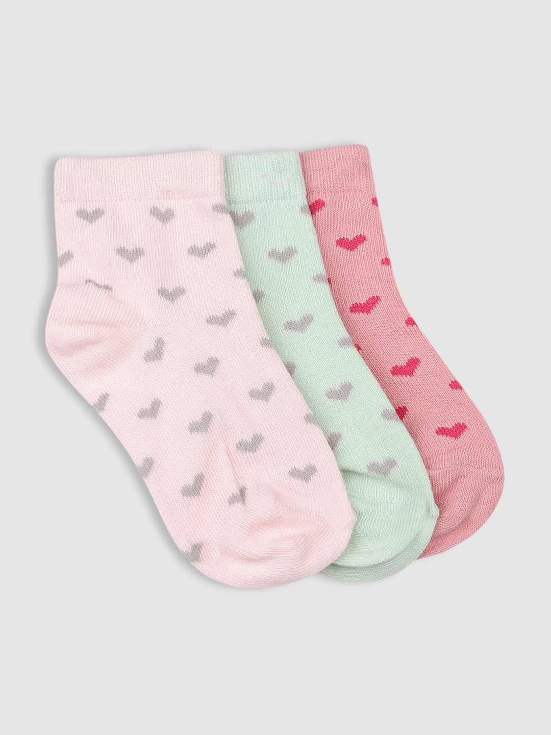 

YK Girls Pack of 3 Patterened Ankle Length Socks, Pink