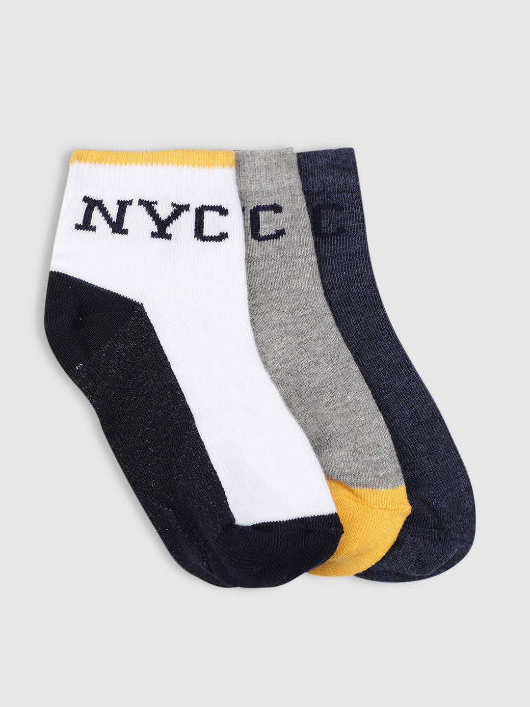 

YK Kids Pack Of 3 Patterned Ankle-Length Socks, Navy blue