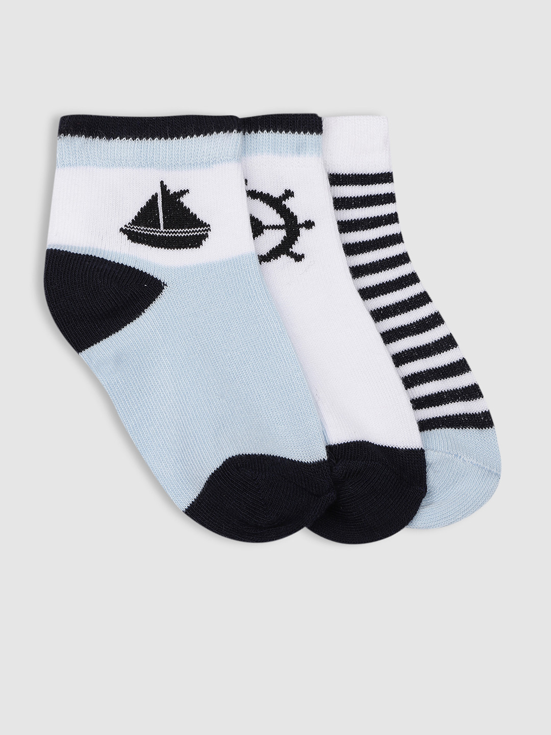 

YK Kids Pack Of 3 Patterned Ankle-Length Socks, Blue