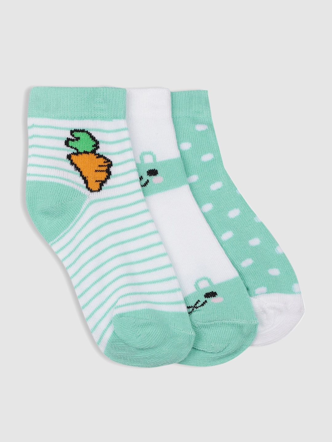 

YK Girls Pack of 3 Patterened Ankle Length Socks, Green