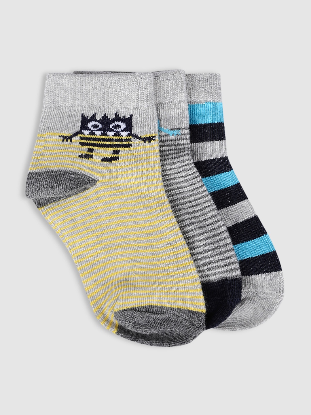 

YK Boys Pack of 3 Striped Socks, Yellow