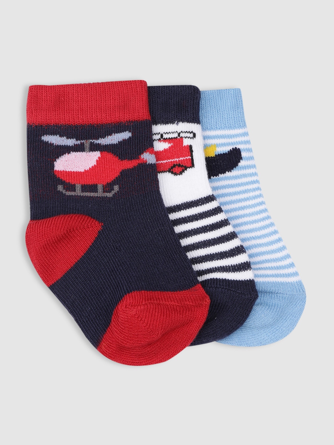 

YK Kids Pack Of 3 Patterned Ankle-Length Socks, Blue