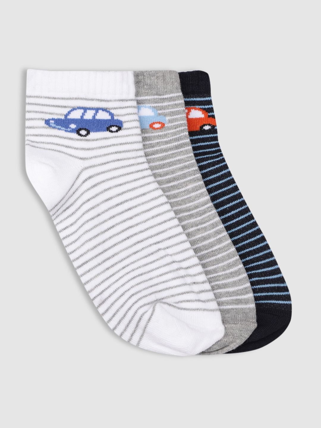 

YK Kids Pack Of 3 Patterned Ankle-Length Socks, Grey