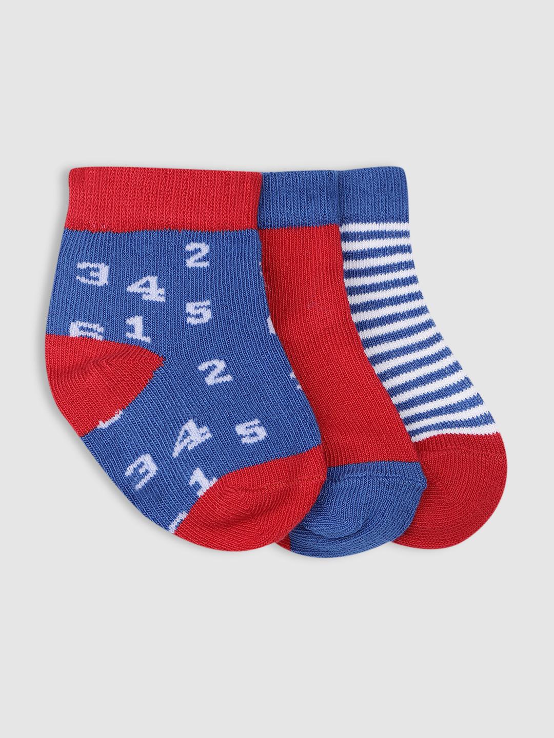 

YK Kids Pack Of 3 Patterned Ankle-Length Socks, Blue