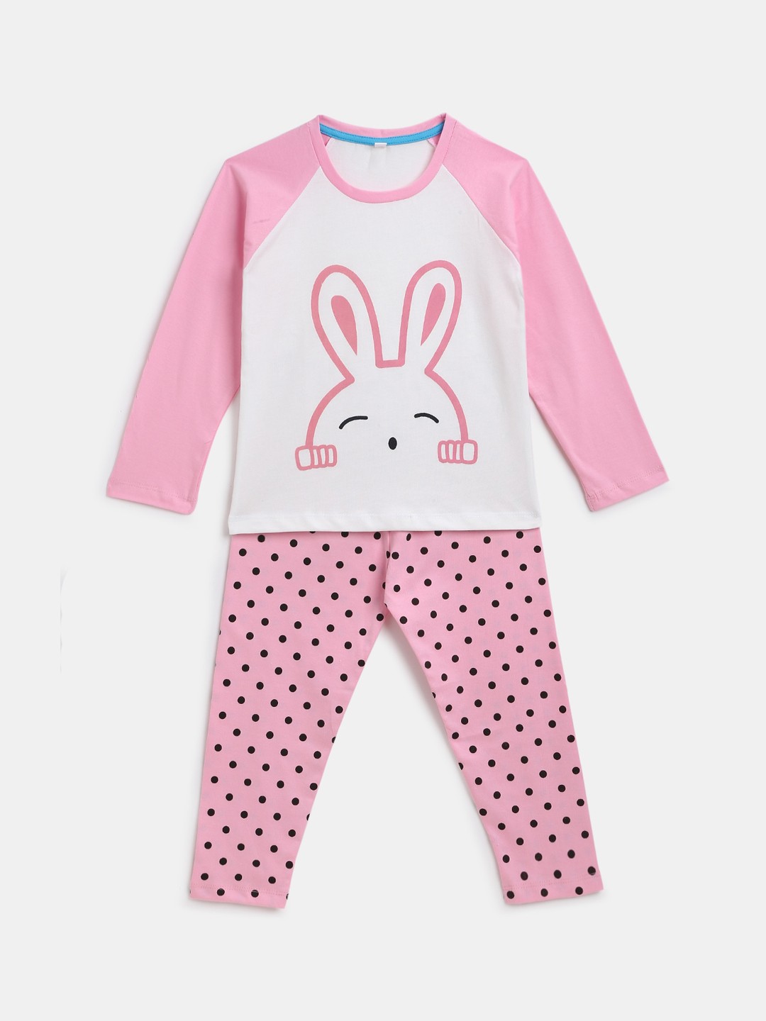 

YK Girls Pink & White Printed Pure Cotton Night suit