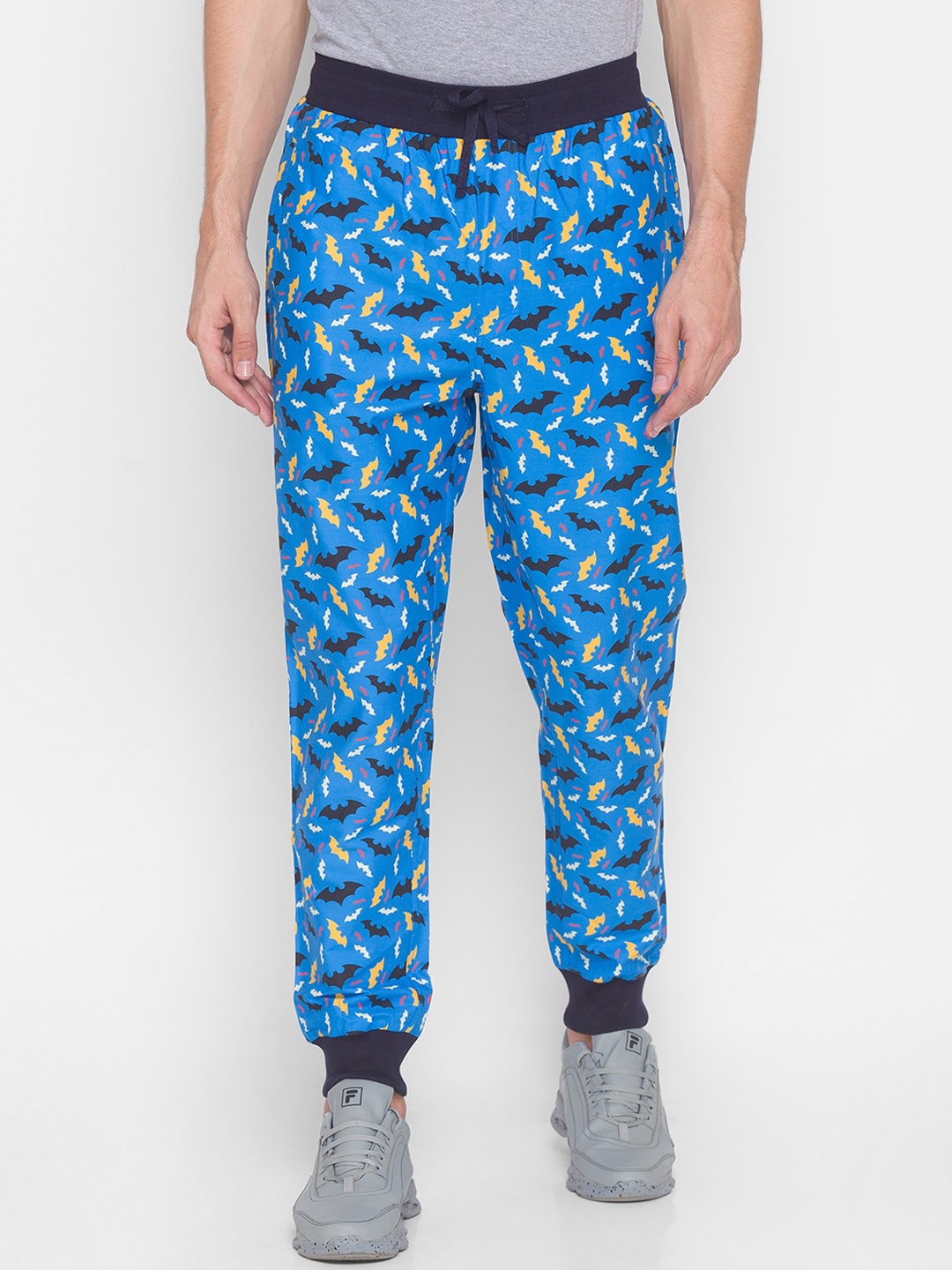 

Smugglerz Men Turquoise Blue & Black Humour and Comic Printed Cotton Joggers