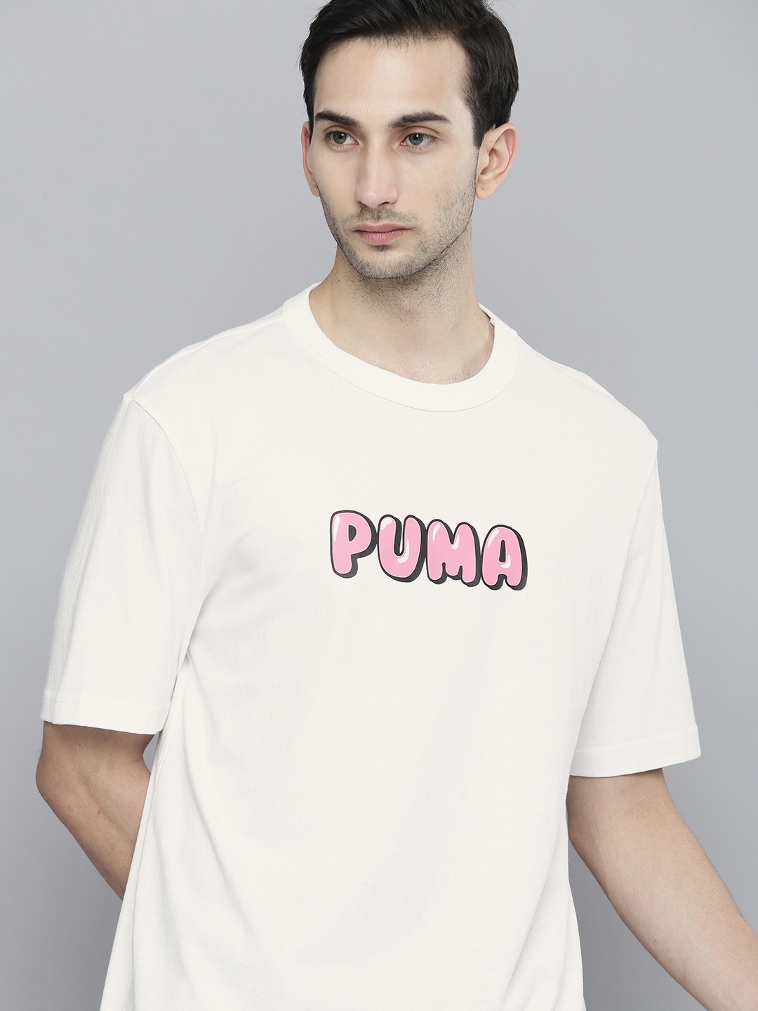 

Puma Men White Brand Logo Downtown Graphic Printed Sustainable T-shirt