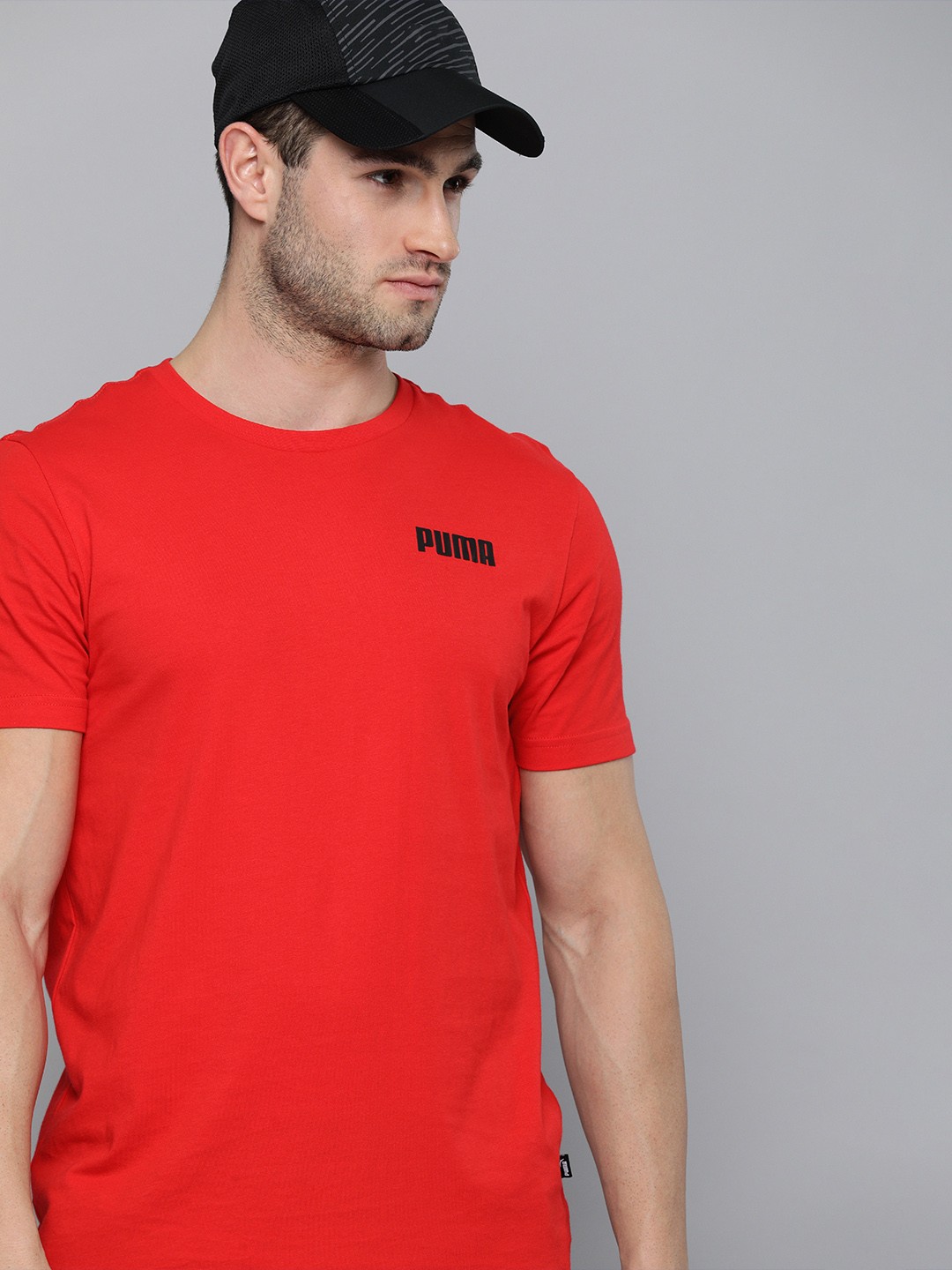 

Puma Men Red Solid Essential Small Logo Pure Cotton T-shirt