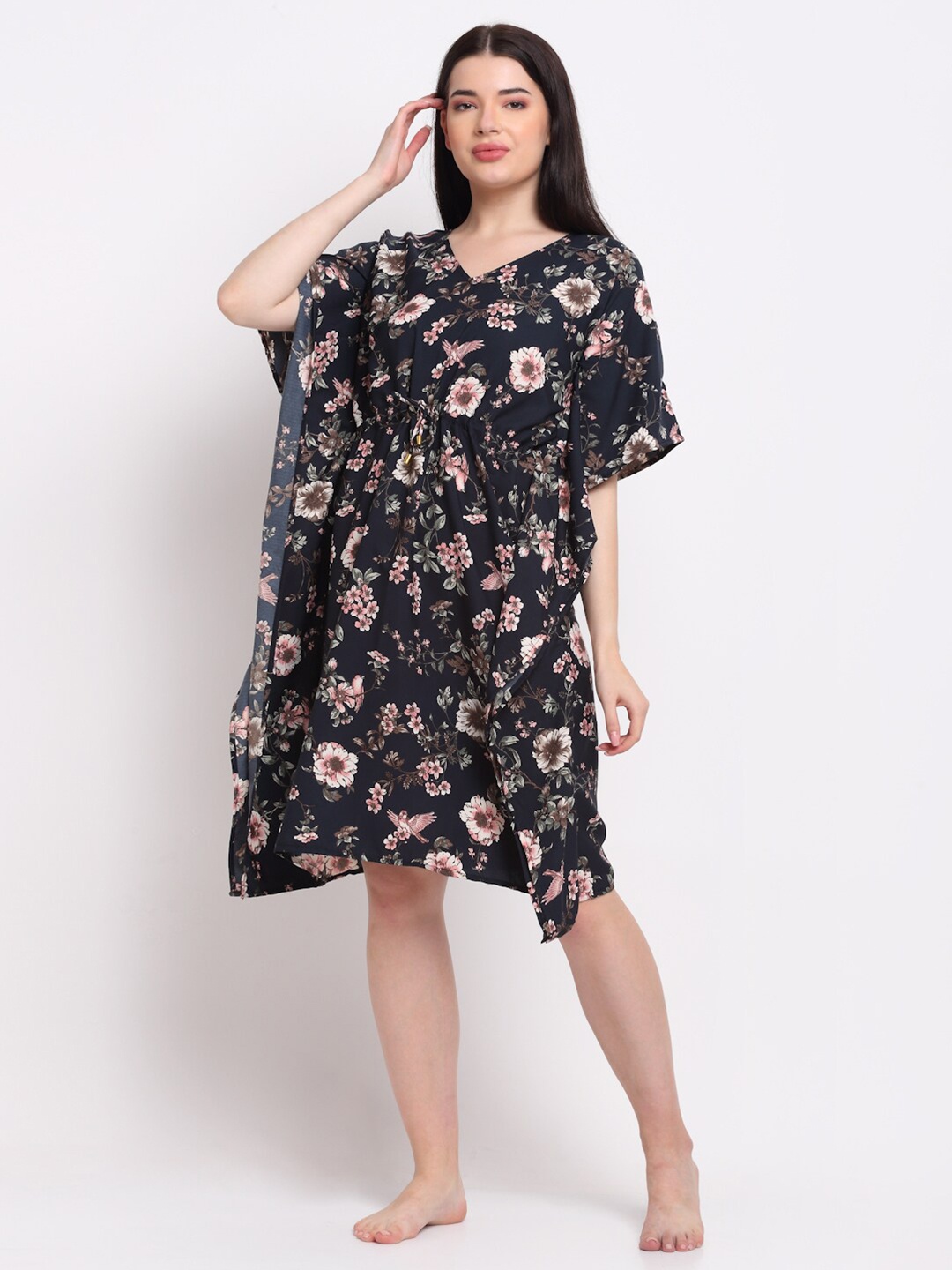 

EROTISSCH Black & Pink Printed Kaftan Nightdress